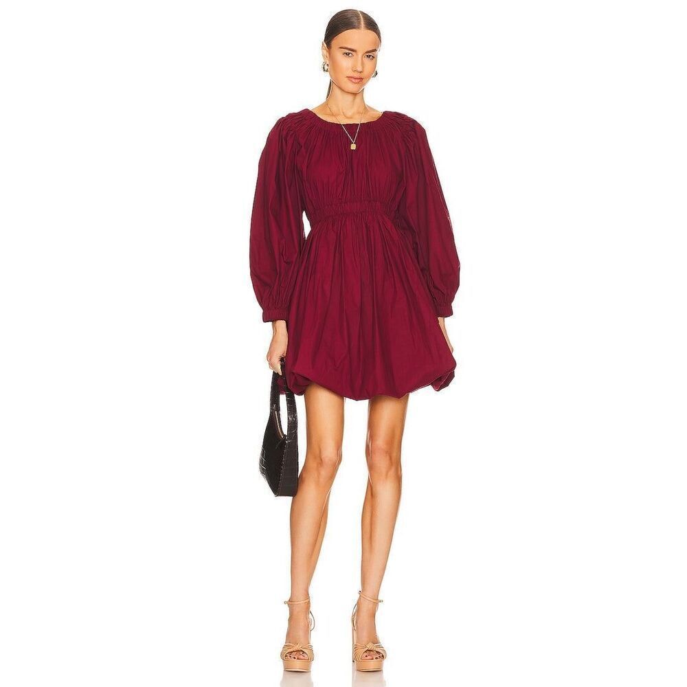 Ulla Johnson Martine Bubble Dress Bordeaux $395.00 100% cotton Size 2